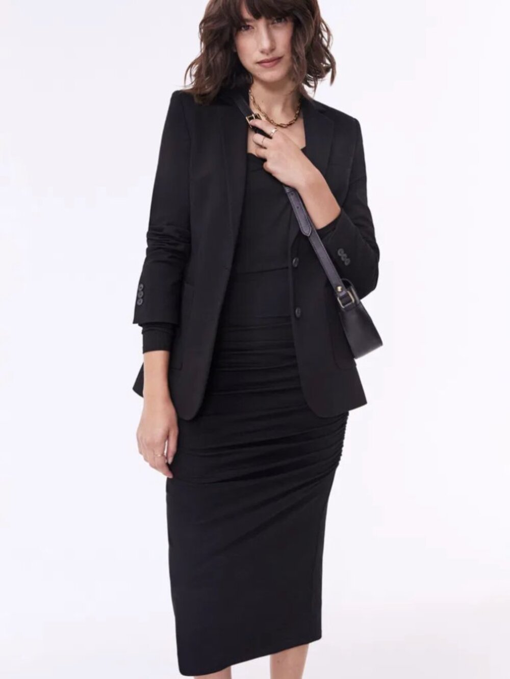 BAUKJEN. Women's EUC Petra Midi Bodycon Ruched Dress Black | Size 10